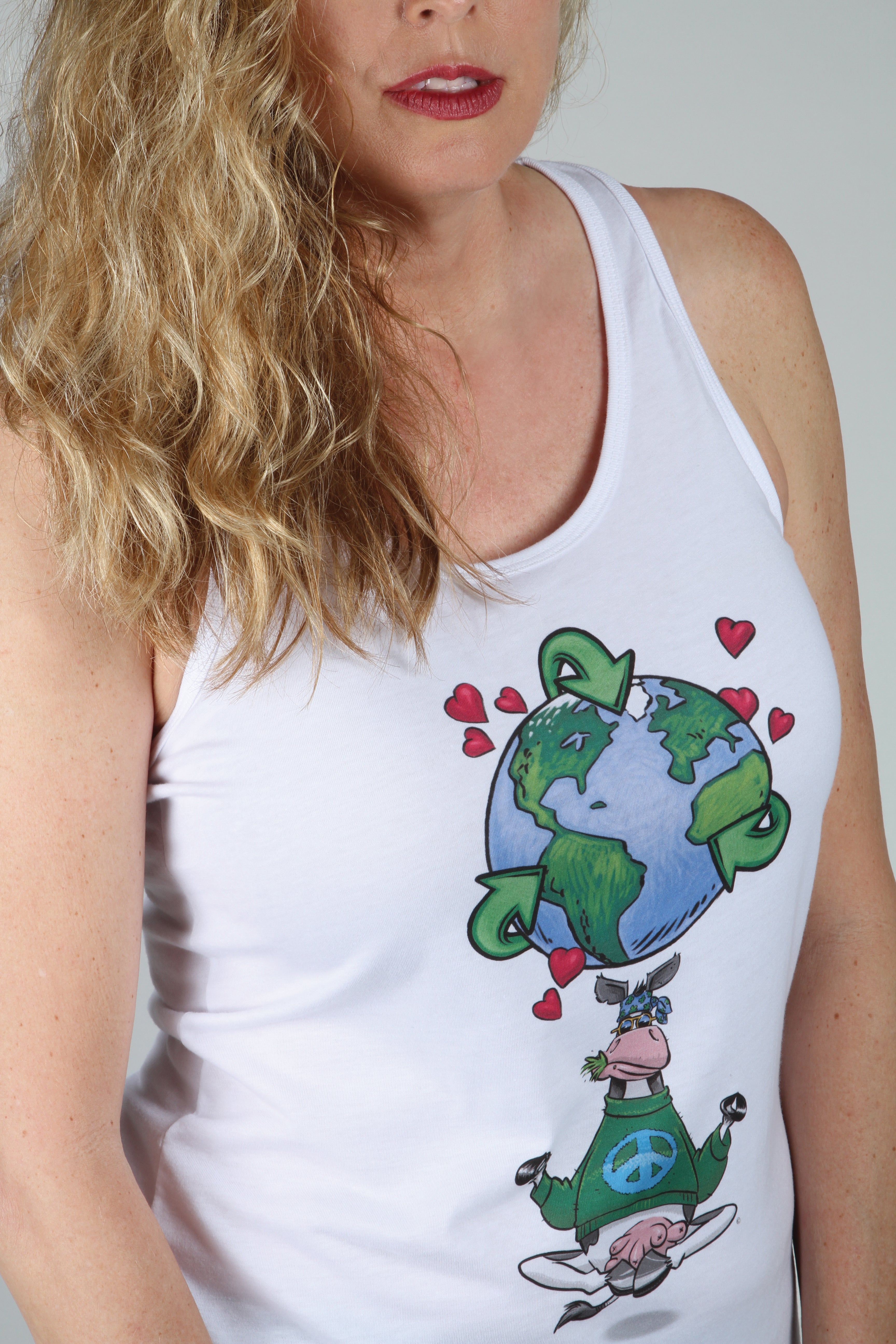 Yoga shirt | Racerback 100% Cotton | Namooste Yoga Cow Loves Recycling | Positive Message Shirt