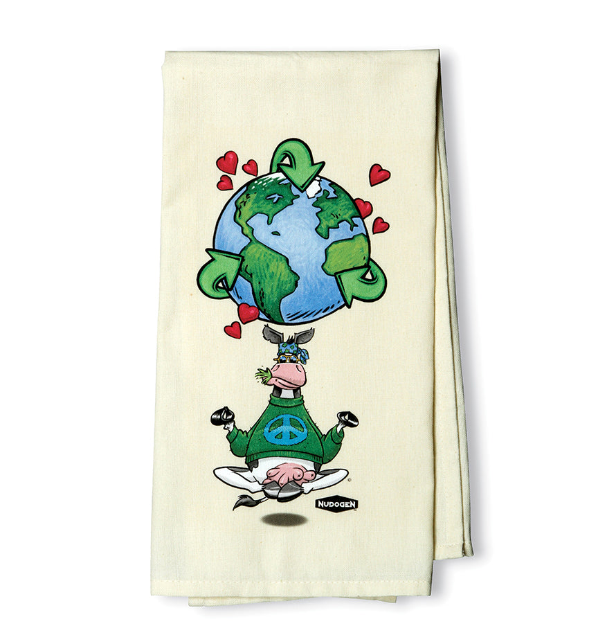 Plain Weave Dishtowel | 100 % Cotton | Namooste Yoga Cow Loves Recycling