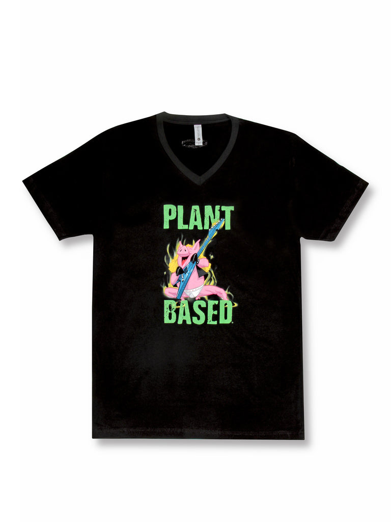 Plant Based Pig Rocker Short Sleeve V Neck Unisex T-Shirt | 100% Cotton | Straight typed