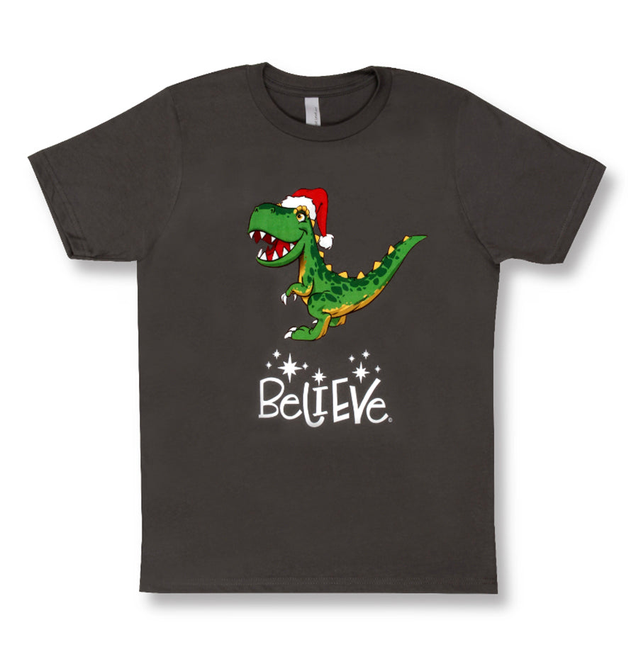 Positive Message Short Sleeve T-Shirt Child | 100% Cotton | Christmas T-Rex Believe