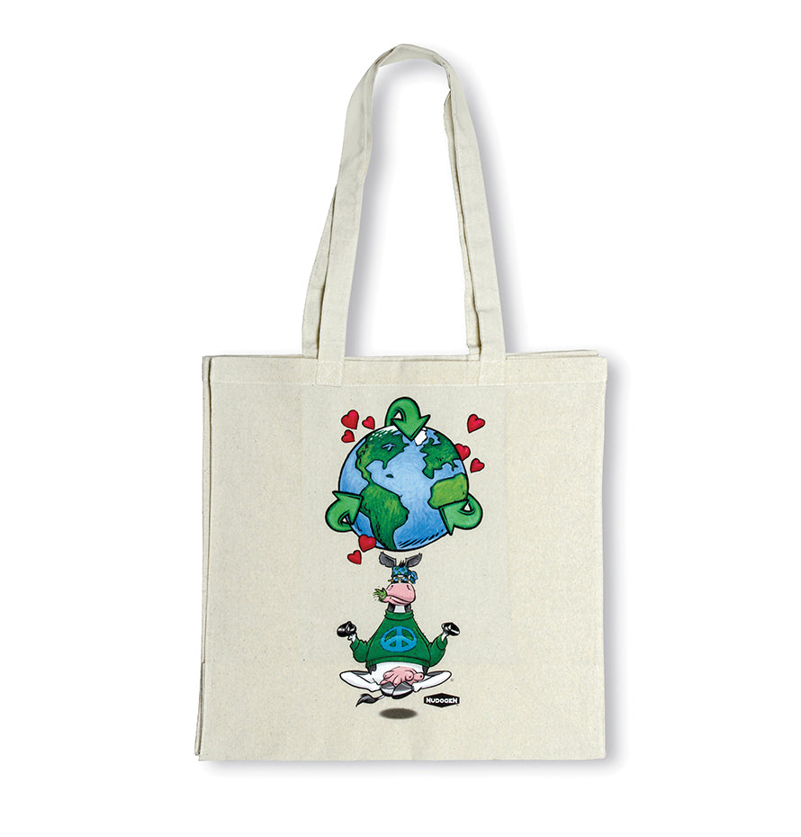 Reusable Canvas Tote Shopping Bag | 100% Canvas-Cotton | Namooste Yoga Cow Loves Recycling